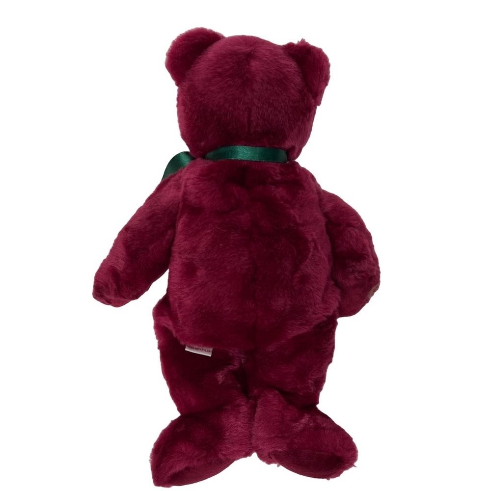 Ty Teddy 13" Beanie Baby Buddies Cranberry Red Plush Bear Green Ribbon Rare - Picture 3 of 7